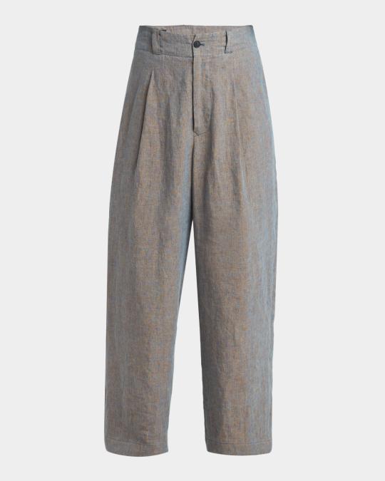 Giorgio Armani Men's Linen Pleated Wide-Leg Trousers | Neiman Marcus