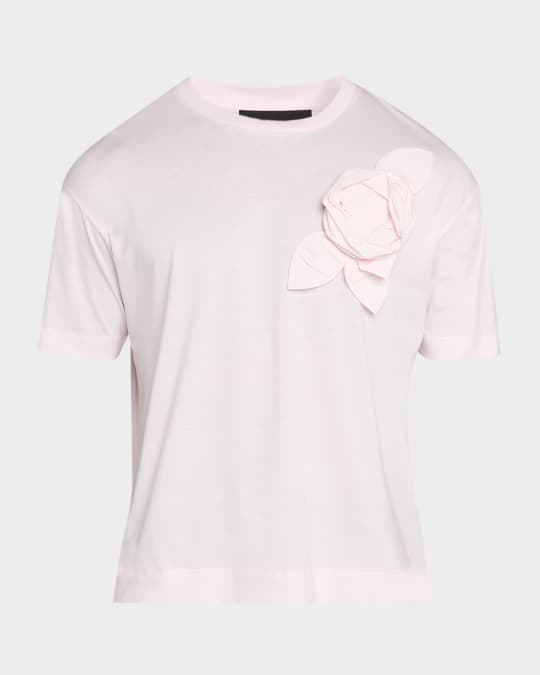 Simone Rocha Men's Floral Applique Cotton Crewneck T-Shirt