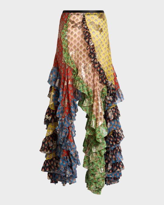 Etro Asymmetric Ruffled Maxi Skirt | Neiman Marcus