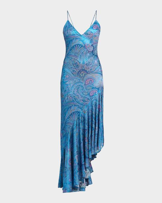 etro jersey dress Metallic Paisley Asymmetric Ruffle Midi Casual Charm