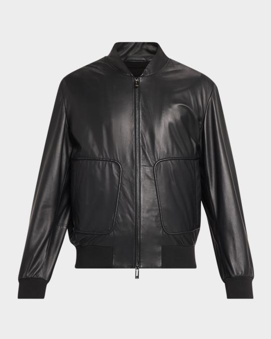 Emporio Armani Men's Oversized-Pocket Leather Bomber Jacket