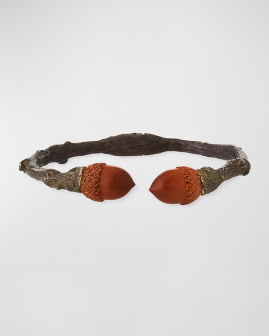 Oxidized Sterling Silver Twig & Wood Acorn Cuff