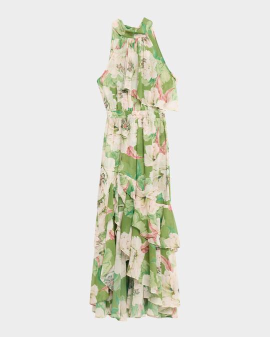 misa los angeles green dress Aneva Halter High-Low 45% METALLIC