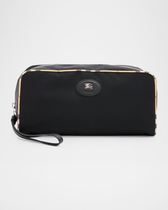 Burberry Men's Medium Check-Trim Travel Zip Pouch | Neiman Marcus
