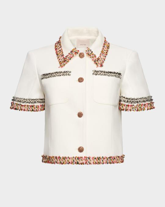 Cinq à Sept Lia Tweed-Embellished Short-Sleeve Jacket | Neiman Marcus
