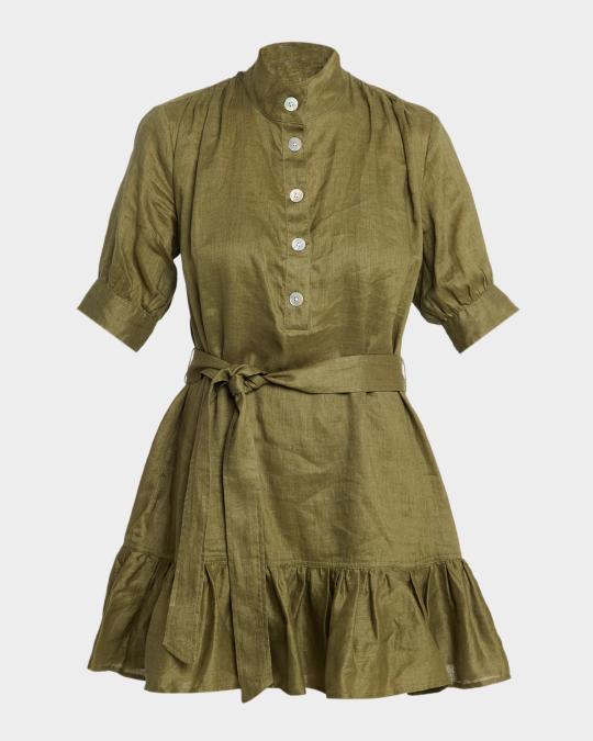 Veronica Beard Kaidin Belted Linen Mini Dress | Neiman Marcus