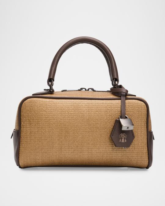 Brunello Cucinelli Explorer Techno Raffia & Leather Boston Bag