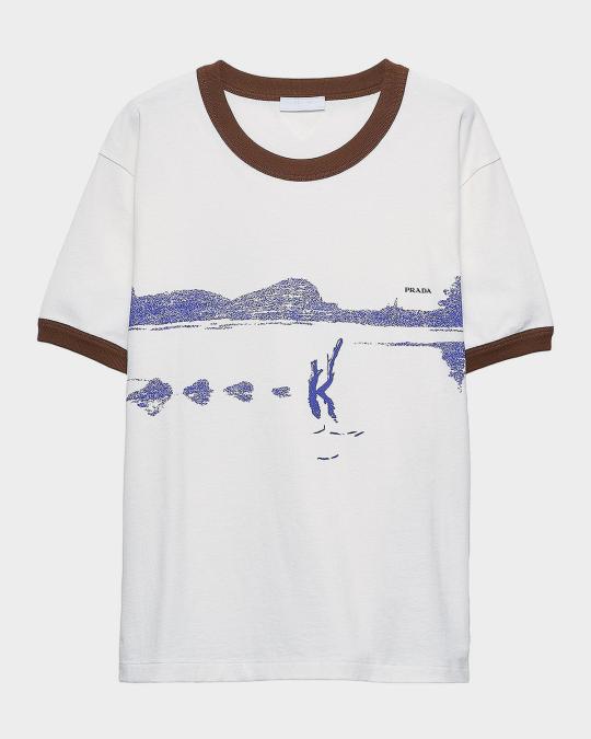 Prada Men's Printed Crewneck Cotton T-Shirt | Neiman Marcus