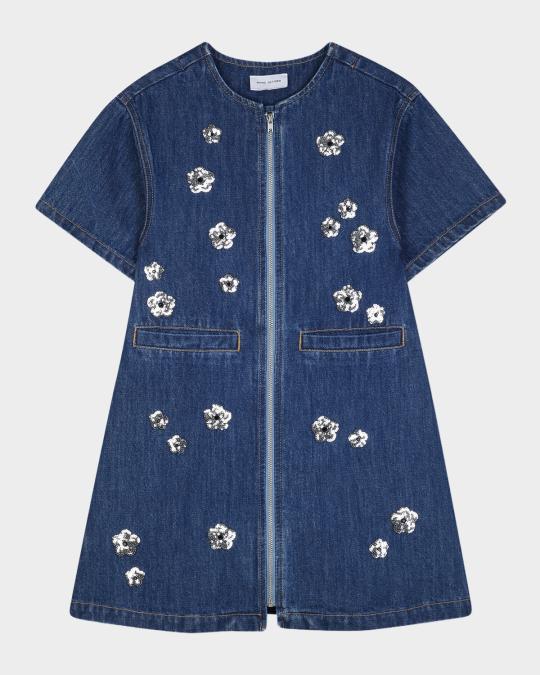 Marc Jacobs Girl's The Sequin Daisy Denim Dress, Size 4-6