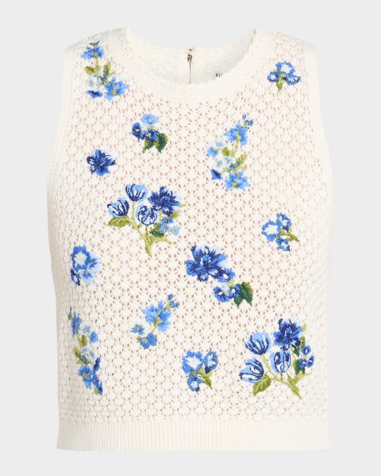ALICE + OLIVIA Amity Embroidered Crochet Tank Top | Neiman Marcus