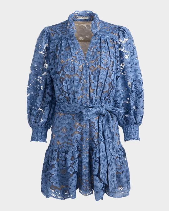 alice auaa アリスアウアア 花柄ドロワーズ ALICE + OLIVIA Cora Voluminous Floral Lace Shirtdress | Neiman Marcus