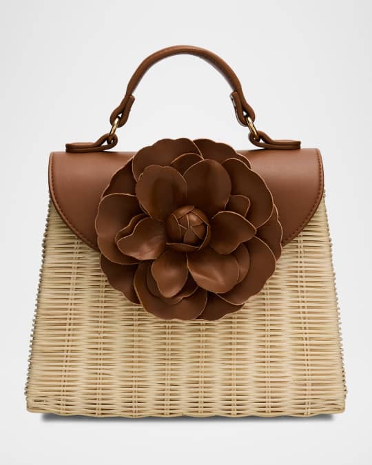 BTB Los Angeles Melody Flower-Embellished Rattan Top-Handle Bag