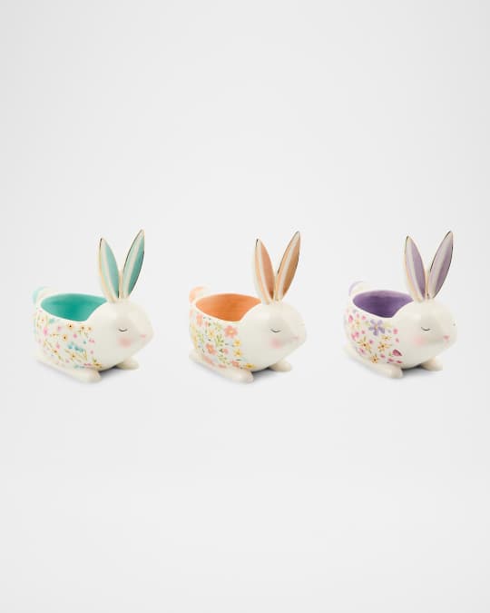 fancy ファンシーヌイグルミ3セット　うさぎ　ひよこ　スリッパ　美品 MacKenzie-Childs Posie Patch Ceramic Rabbit Candy Dishes, Set of 3