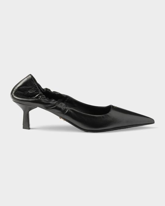 Prada Elasticized Leather Kitten-Heel Pumps | Neiman Marcus