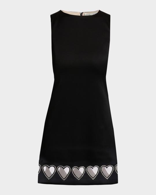alice and olivia black dress with pearls + Cade Crystal Heart Cut-Out Minidress Alice + Olivia Venetia Plus size women's wholesale clothing Black Velvet and Pink Italian Size:46