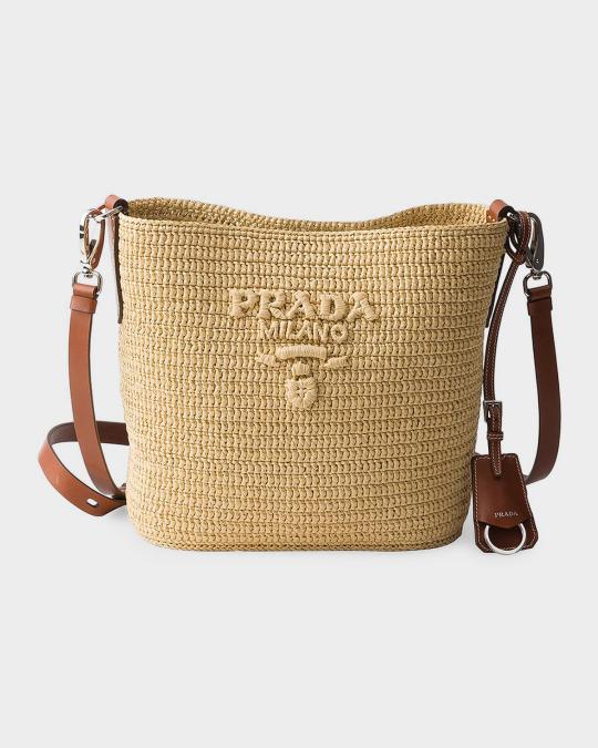 Prada Small Crochet and Leather Bucket Bag | Neiman Marcus