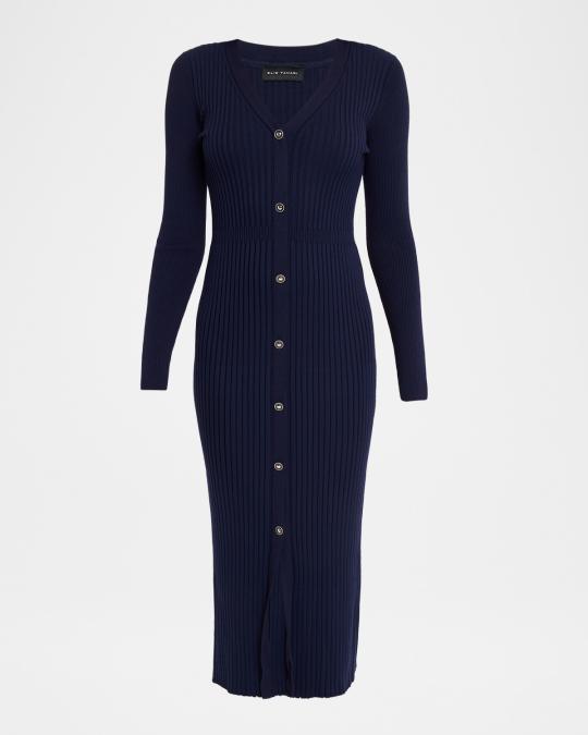 Elie Tahari The Monroe Button-Down Rib Knit Midi Dress | Neiman Marcus