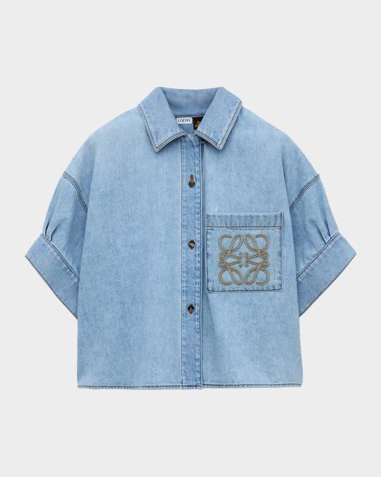 LOEWE x Paula's Ibiza Denim Short-Sleeve Boxy Shirt | Neiman Marcus