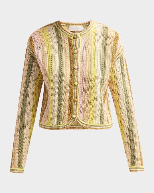 Zimmermann Indra Striped Crochet Cotton Cardigan | Neiman Marcus