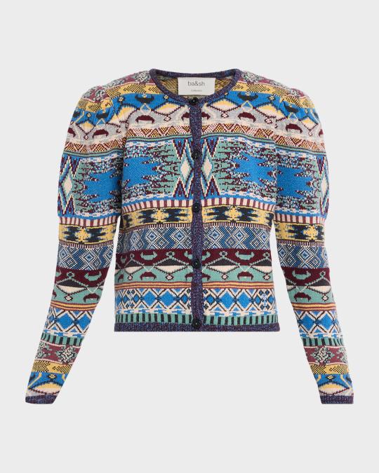 ba&sh Maja Puff-Sleeve Cardigan | Neiman Marcus