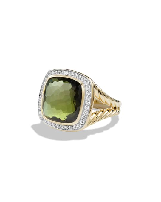 Albion Ring with Green Orchid and Diamonds in Gold Size 6