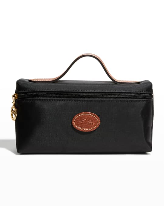 Neiman Marcus black weave gold hardware pouch makeup bag pencil case