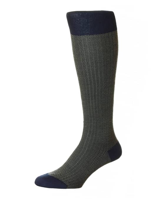 Pantherella Men's Herringbone Wool OverCalf Socks Neiman Marcus