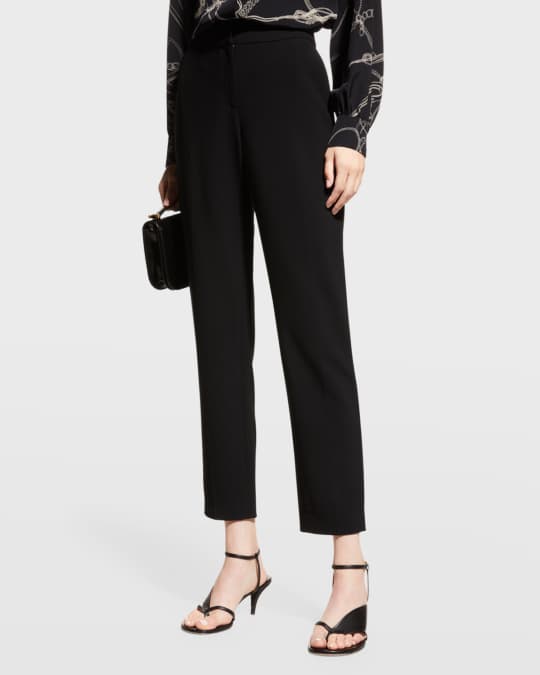 St. John Collection Ponte Cropped Pull-On Pants, Black | Neiman Marcus