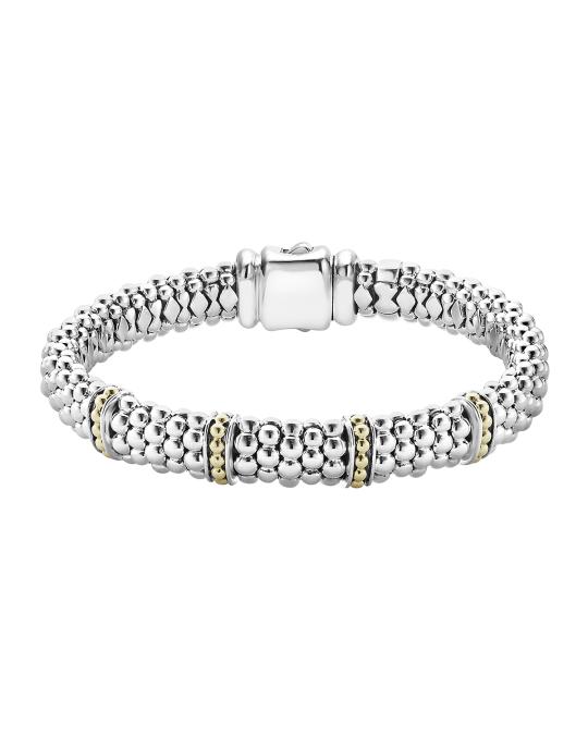 LAGOS 9mm Sterling Silver Enso Bar Caviar Rope Bracelet | Neiman Marcus
