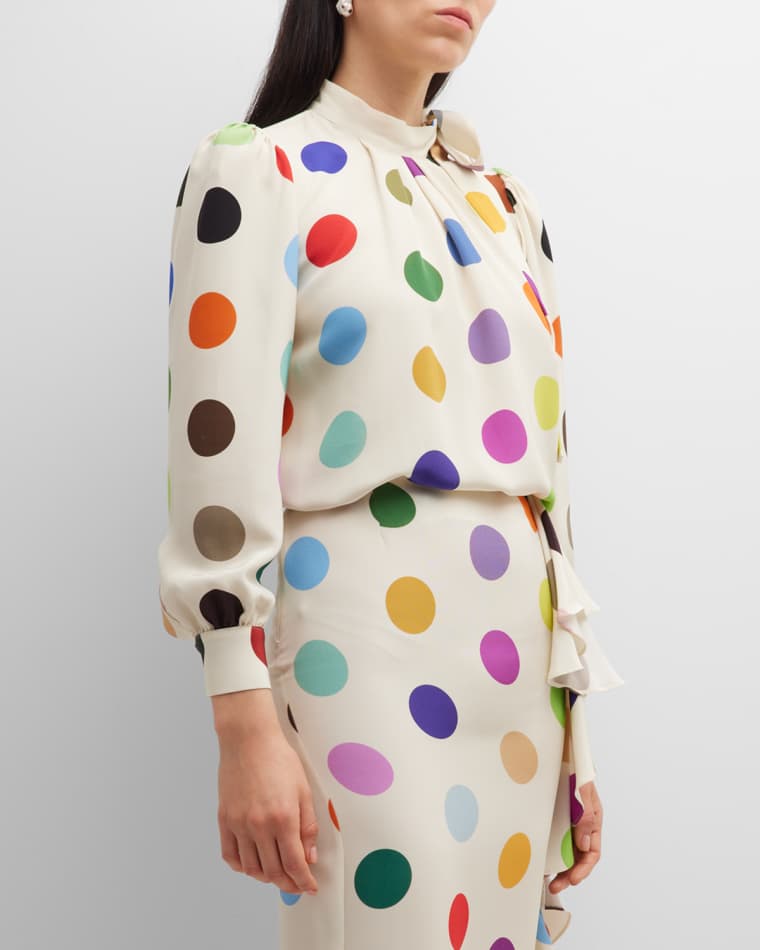 Image Libertine Spots-Print Neck-Tie Silk Blouse