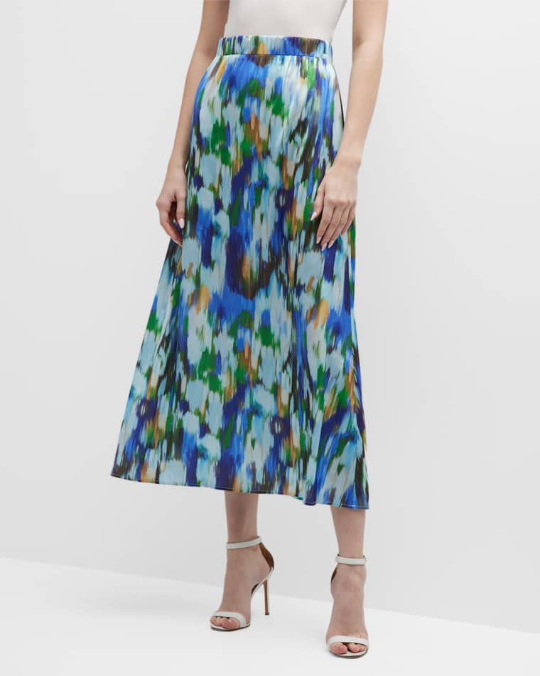 Image Misook Watercolor-Print A-Line Maxi Skirt
