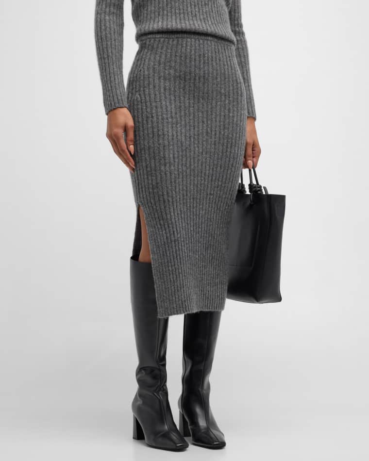 Image TSE Cashmere Cashmere Ribbed Midi Pencil Skirt
