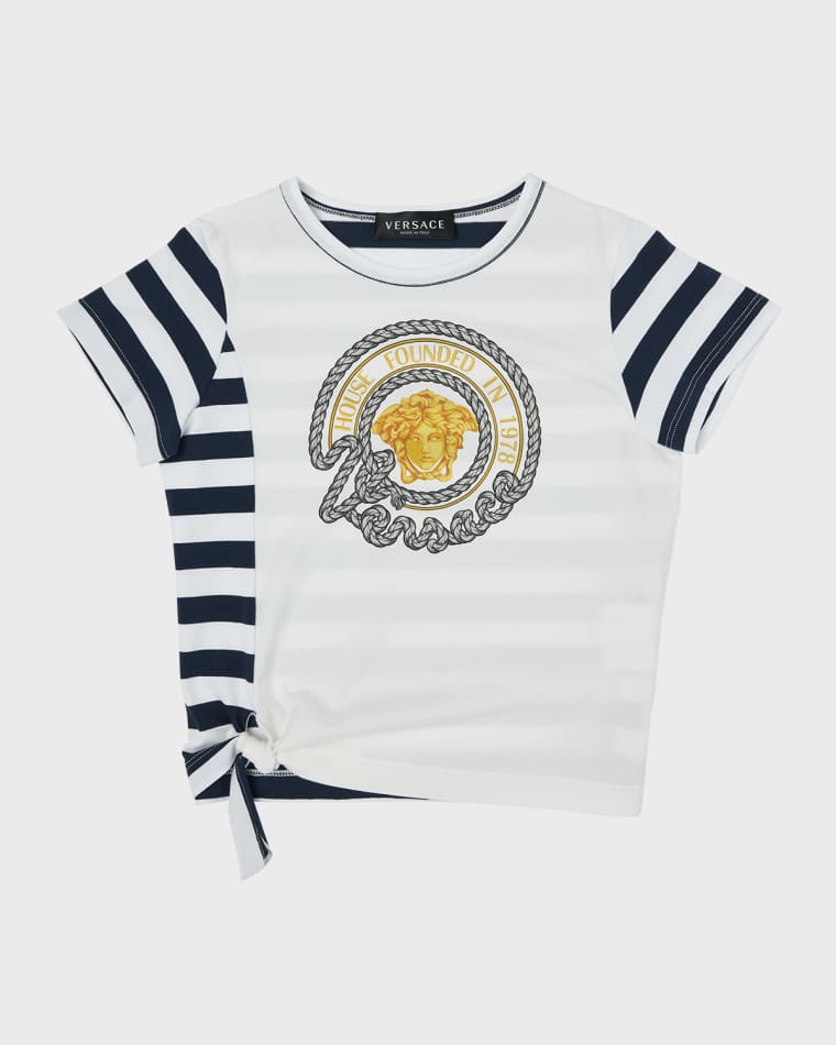 Image Versace Girl's Marine Logo-Print Short-Sleeve Jersey T-Shirt, Size 4-6