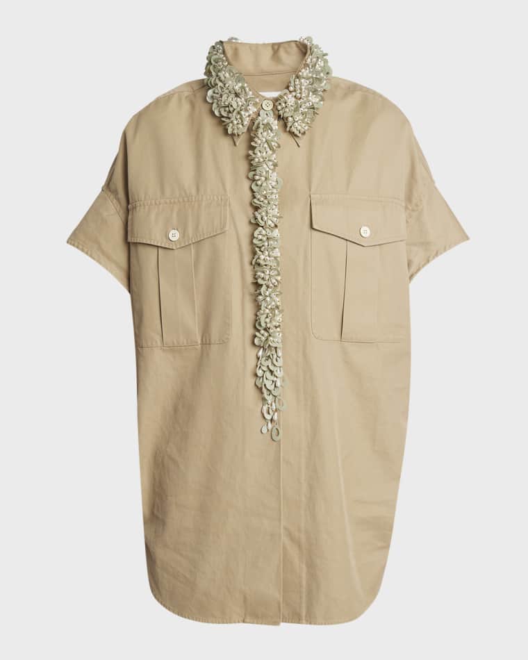 Image Dries Van Noten Ciaras Embellished Short-Sleeve Safari Shirt