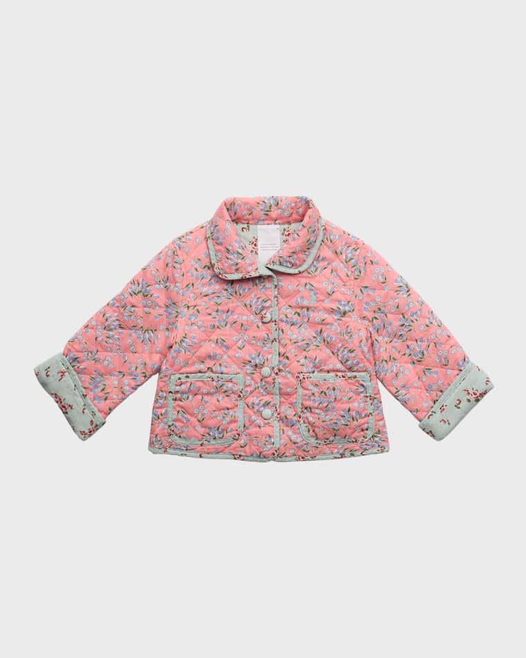 Image Ralph Lauren Childrenswear Girl's Reversible Quilted Cotton Linen Jacket, Size 2-6X