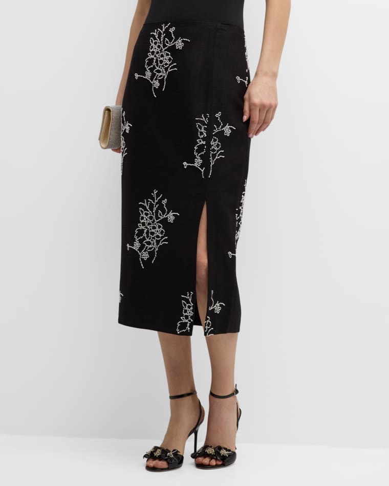 Image Milly Santanna Beaded Side-Slit Midi Skirt