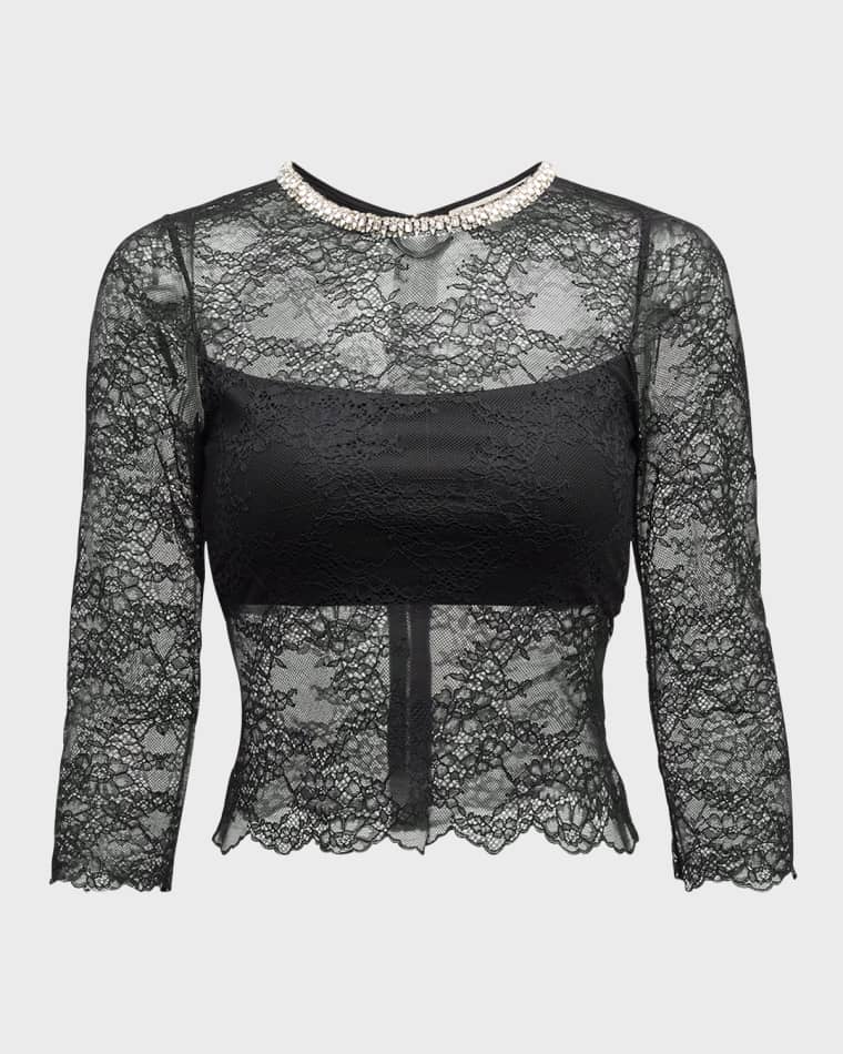 Image Alice + Olivia Vanita Crystal Lace Crop Top