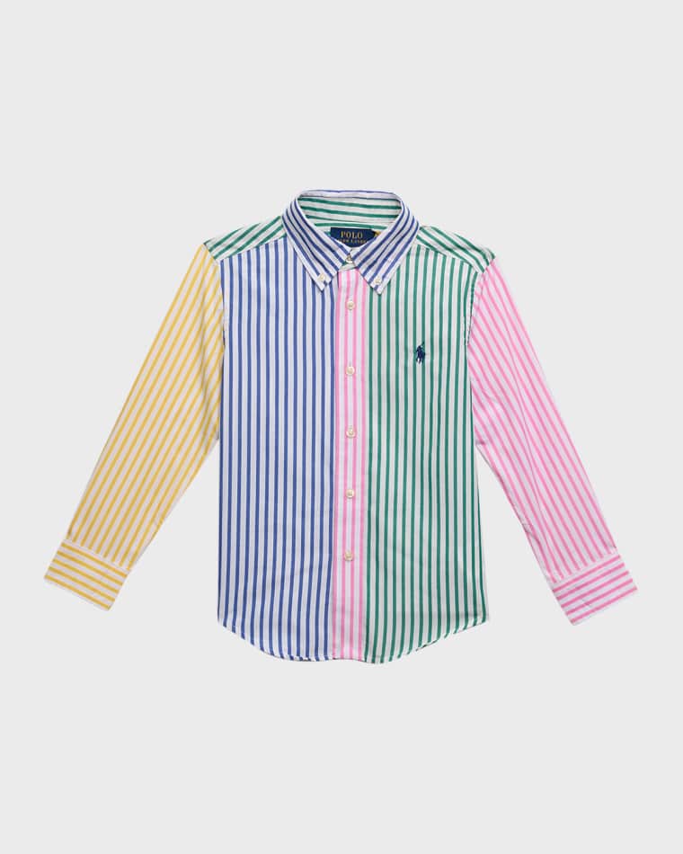 Image Ralph Lauren Childrenswear Boy's Multi-Stripe Poplin Button-Front Sport Shirt, Size S-XL