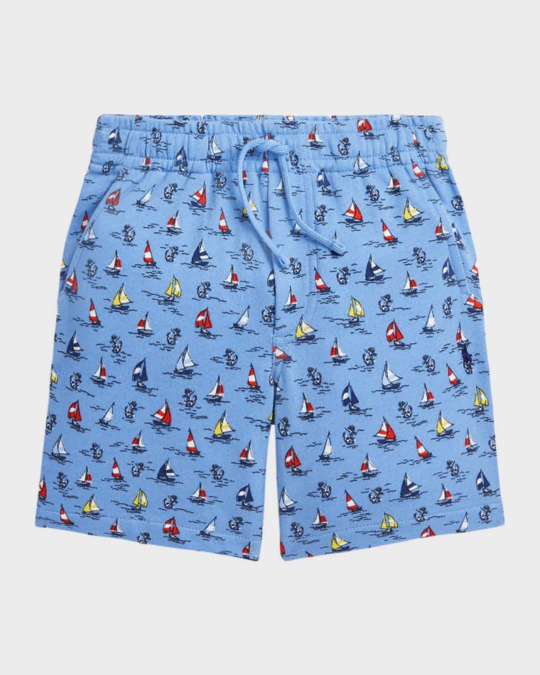 Image Ralph Lauren Childrenswear Boy's Spa Terry Sailboat Printed Shorts, Size 2-7