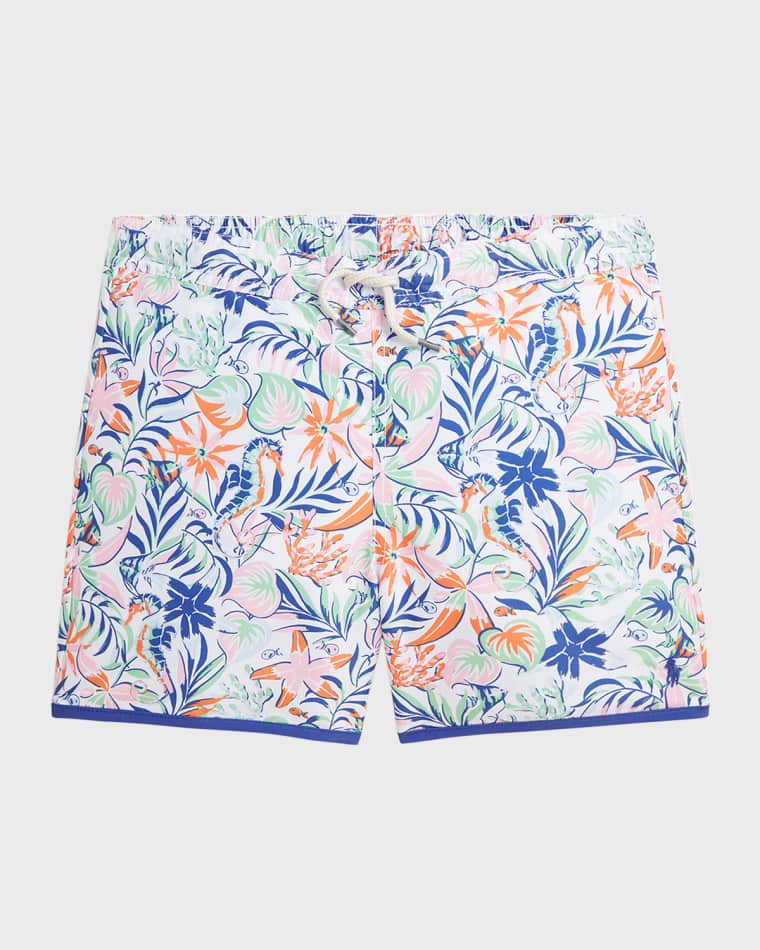 Image Ralph Lauren Childrenswear Boy's Tropical Printed Briggs Swim Trunks, Size S-XL