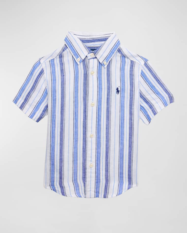 Image Ralph Lauren Childrenswear Boy's Linen Striped Polo Shirt, Size 2-7