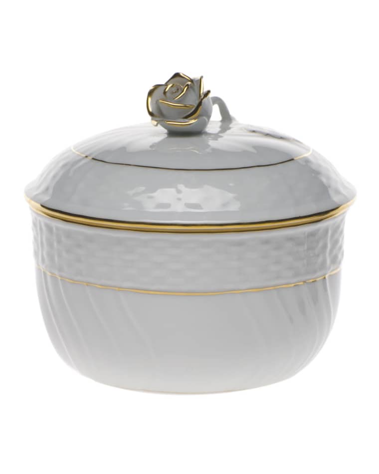 Image Herend Golden Edge Covered Sugar Bowl with Rose