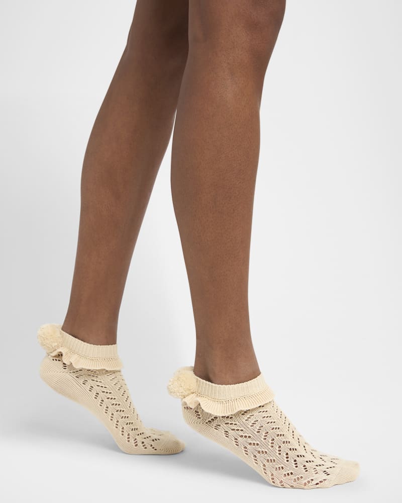 Calze Ruffle Pompom Pointelle Ankle Socks