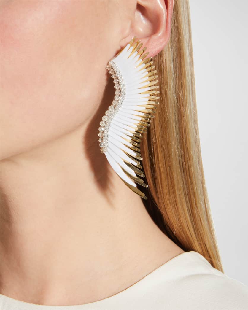 Madeline Beaded Statement Earrings, White/Golden 1