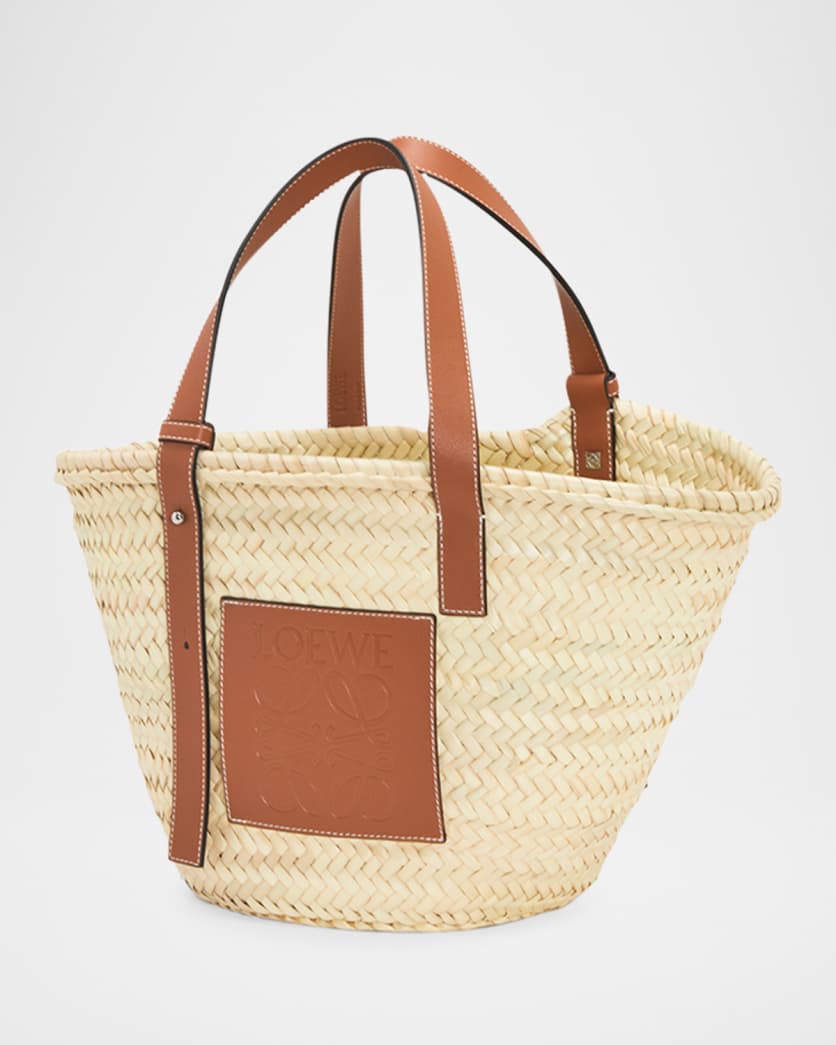 Basket Bag in Palm Leaf with Leather Handles