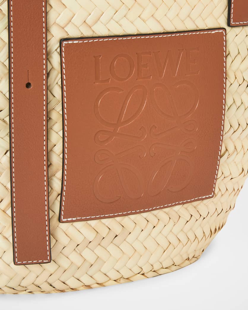 Basket Bag in Palm Leaf with Leather Handles