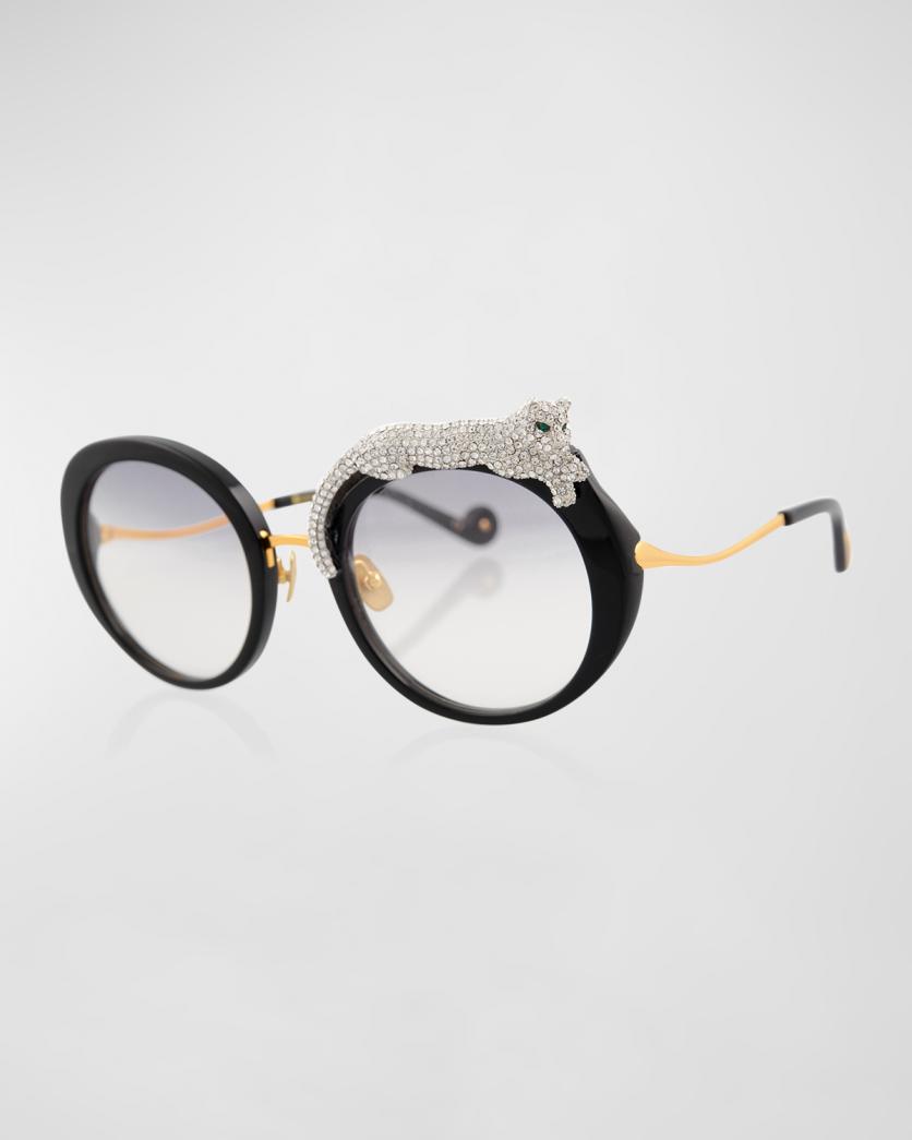 Rose et la Roue Round Crystal-Embellished Leopard Sunglasses