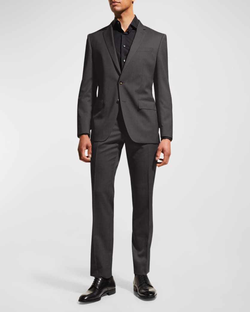 Men's Stretch-Wool Basic Two-Piece Slim Fit Suit, Gray