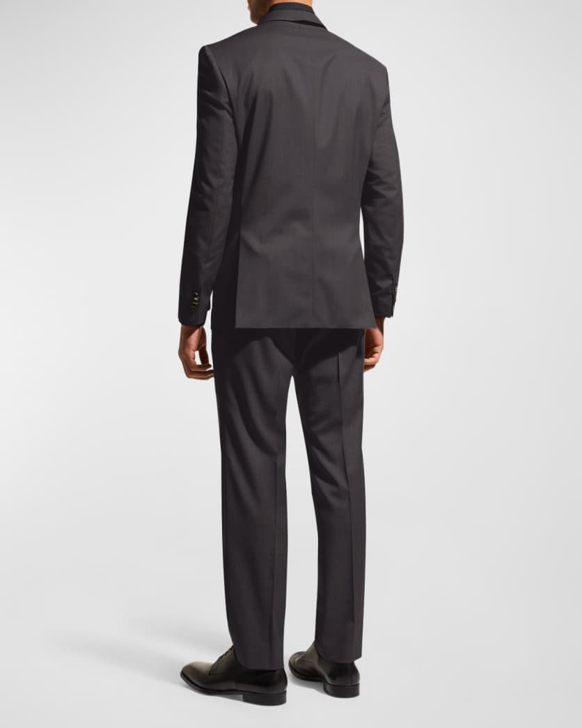 Men's Stretch-Wool Basic Two-Piece Slim Fit Suit, Gray