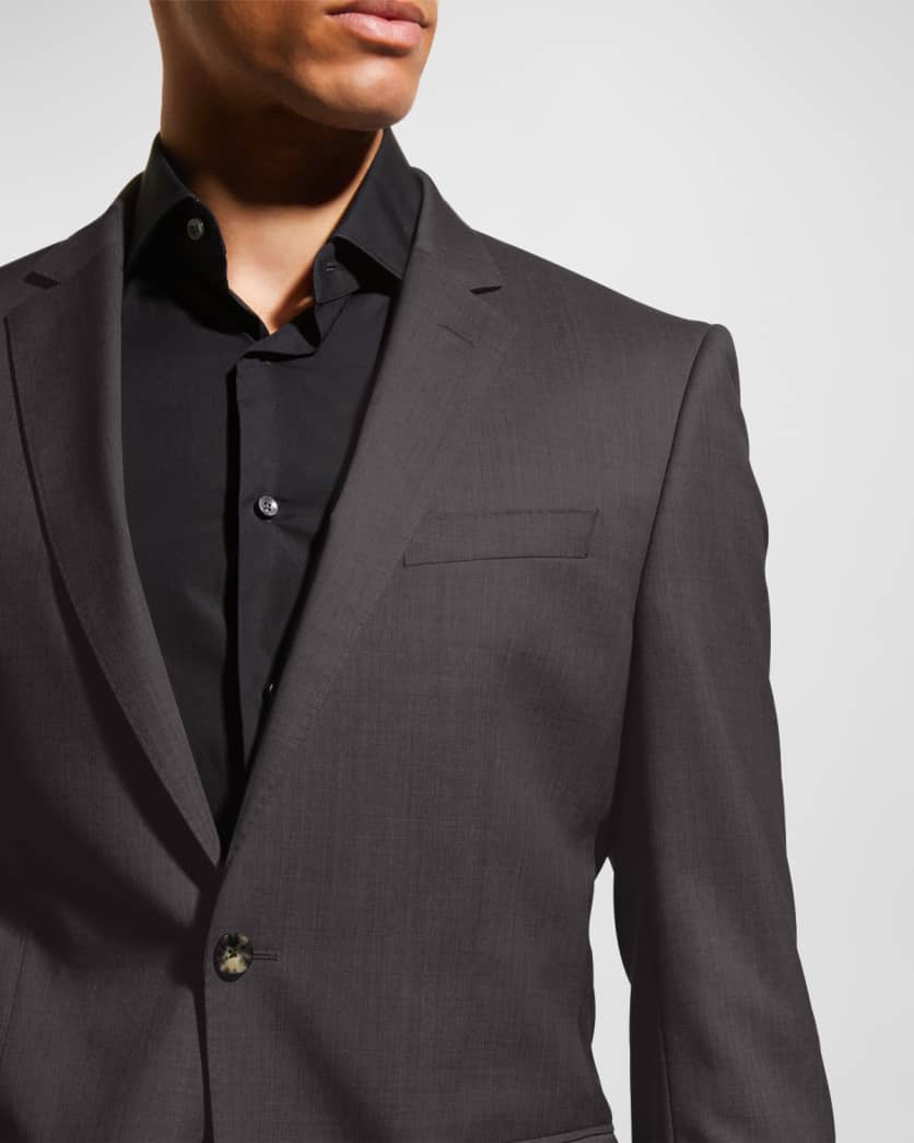 Men's Stretch-Wool Basic Two-Piece Slim Fit Suit, Gray